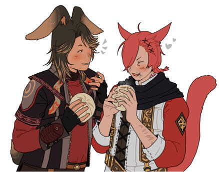 Yueling and Raha sharing a bun by @pikouppikou(https://ko-fi.com/pikouppikou)